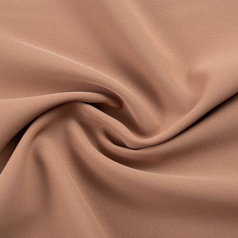 DS347 220GSM Coklat Muda Elastis Tinggi Anti-kerut Ramah Kulit Filamen Matte 3/1 Miring Poliester Spandex 4 Arah Kain Peregangan