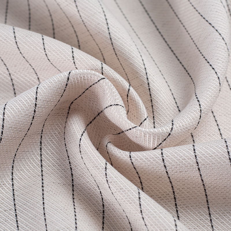 HY529-Kain Lyocell Strip Sutra Hitam Linen Lauris